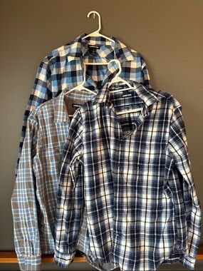 Lands' End Men's Multi-Blue Plaid Button-Down Shirt Trio